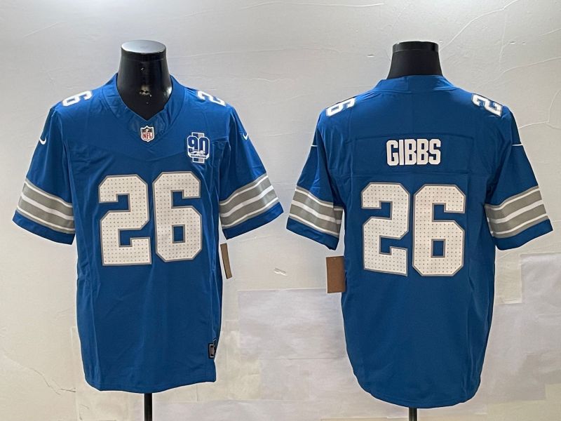 Men Detroit Lions #26 Gibbs Blue three generations 2024 Nike Limited NFL Jersey style 3